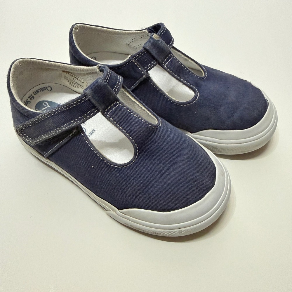 Footmates T-Strap Sneakers Girls 8 Navy Blue Canvas Classic Preppy *Flawed*